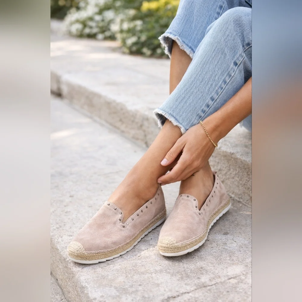 Marc Fisher Pale Pink Suede Espadrille Beaded Slip-On Flats Sz 9.5